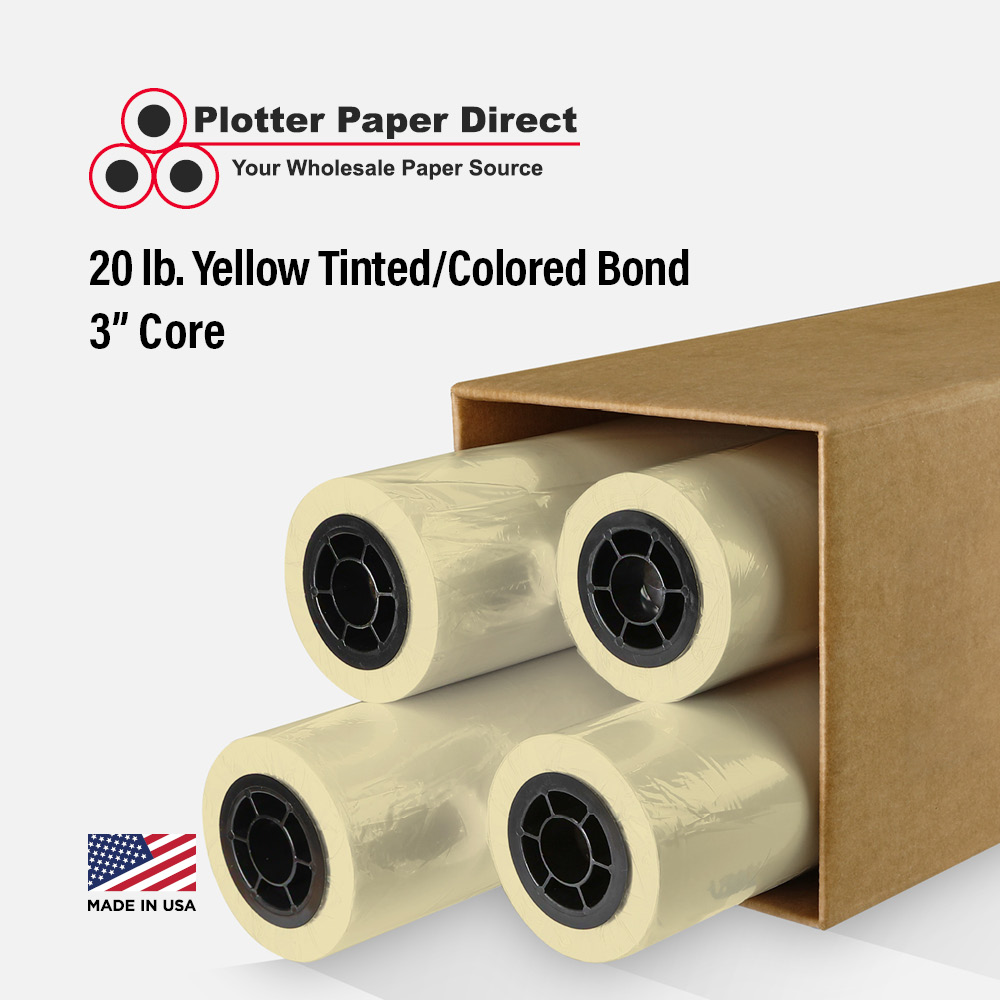 36'' x 150' Roll - 20# Yellow Tinted/Colored Bond - 2'' Core (Pack of 4)